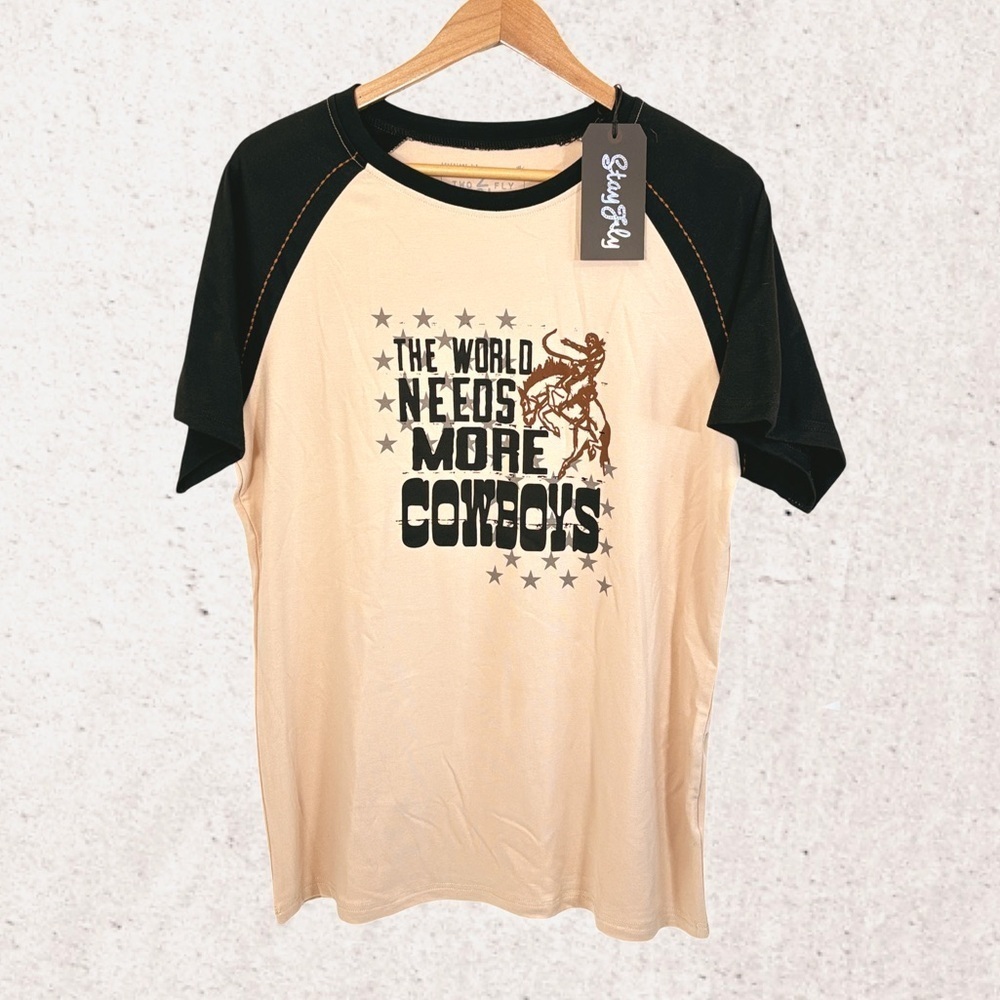 American Apparel Cream and Black Short Sleeve Tee